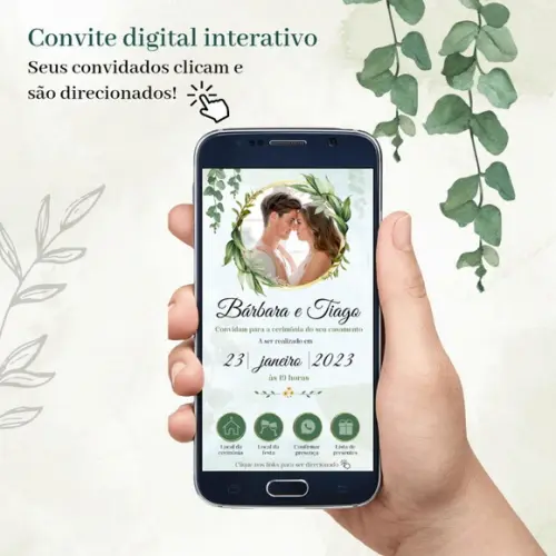 Convite Casamento Interativo Folhagens