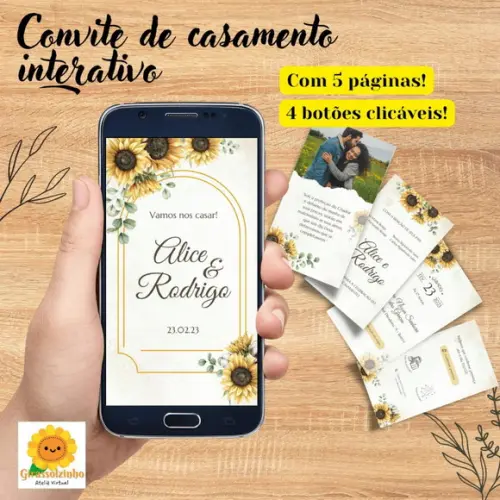 Convite Casamento Interativo Bouquet Girassois