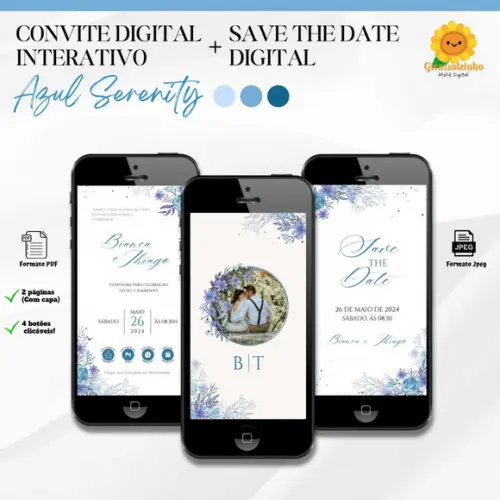 Convite de Casamento Interativo Azul Eternity+ Save The Date
