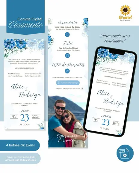 Convite de Casamento Interativo Azul (infinito)