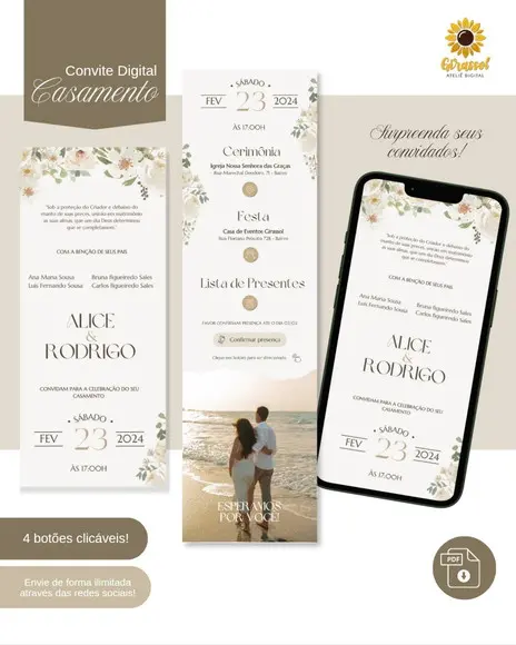 Convite de Casamento Interativo Bege (infinito)