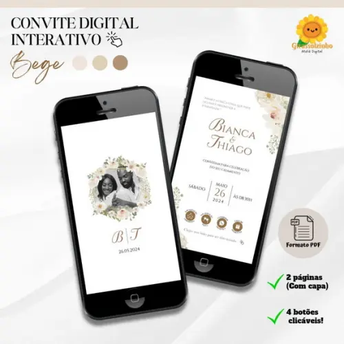 Convite de Casamento Interativo Bege