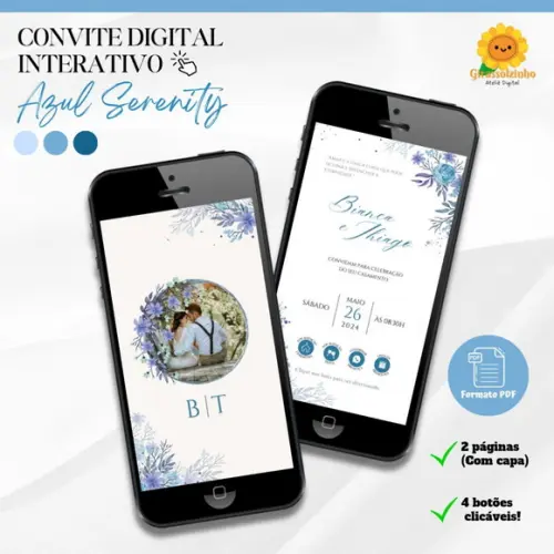Convite de Casamento Interativo Azul Serenity