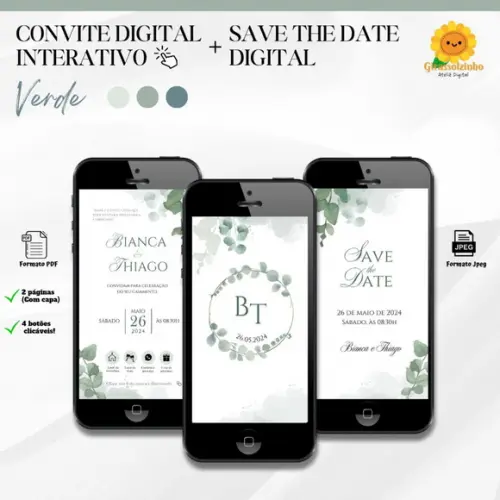 Convite de Casamento Interativo Folhagens + Save The Date