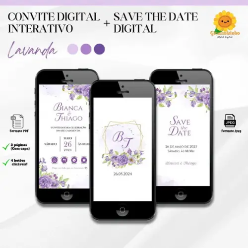 Convite de Casamento Interativo Lavanda + Save The Date