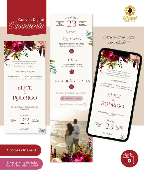 Convite de Casamento Interativo Marsala (infinito)