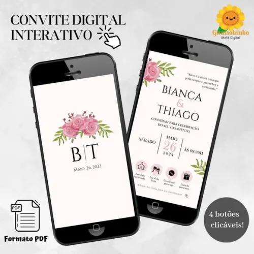 Convite de Casamento Interativo Rosa 2