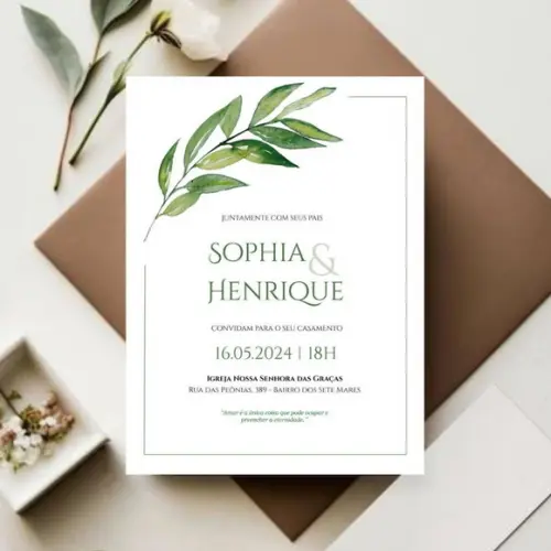 Convite de Casamento Ramo Verde (arte para Imprimir)