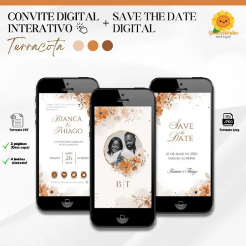 Convite de Casamento Interativo Terracota + Save The Date