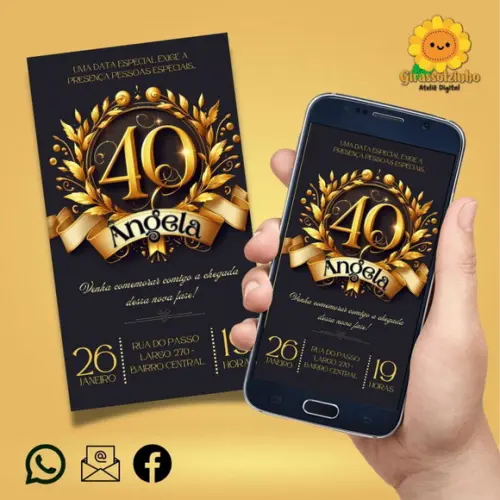 Convite Digital 40 Anos (dourado)