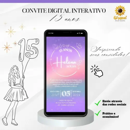 Convite Digital 15 Anos Colorido