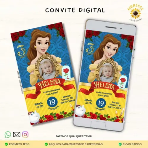 Convite Digital a Bela e a Fera (com Foto)