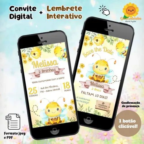 Convite Digital Abelhinha + Lembrete Interativo