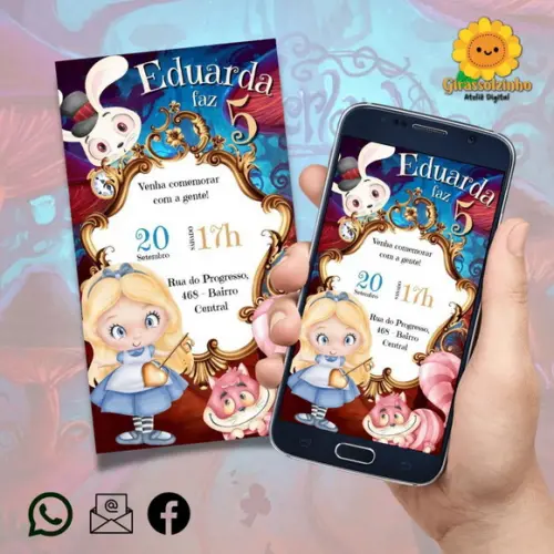 Convite Digital Alice no País das Maravilhas Luxo