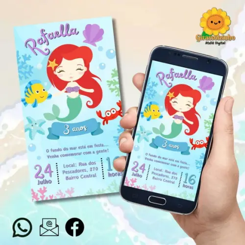 Convite Digital Ariel Baby/cute (pequena Sereia) 2
