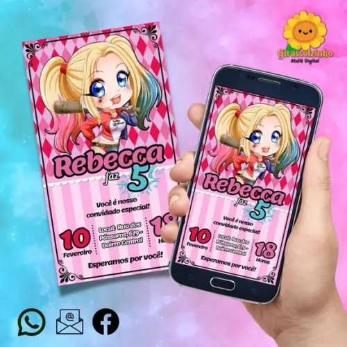 Convite Digital Arlequina Cute 3