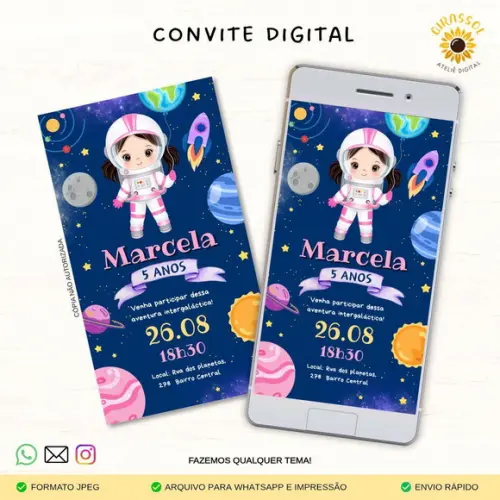 Convite Digital Astronauta Menina