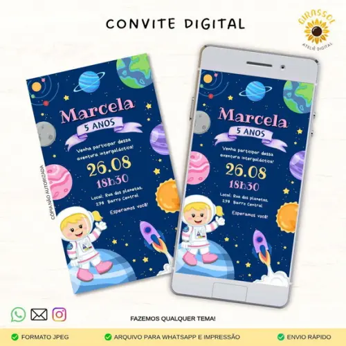 Convite Digital Astronauta Menina 2