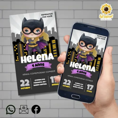 Convite Digital Batgirl Loira Cute/baby