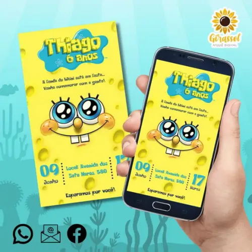 Convite Digital Bob Esponja Amarelo