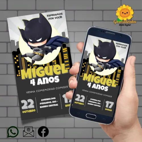 Convite Digital Batman Cute/baby