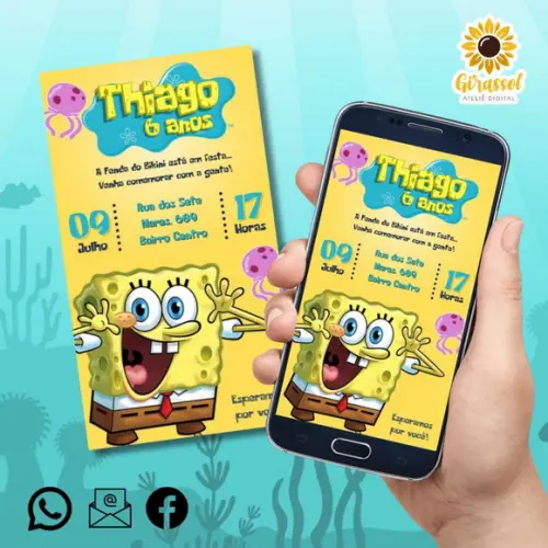 Convite Digital Bob Esponja Amarelo 2