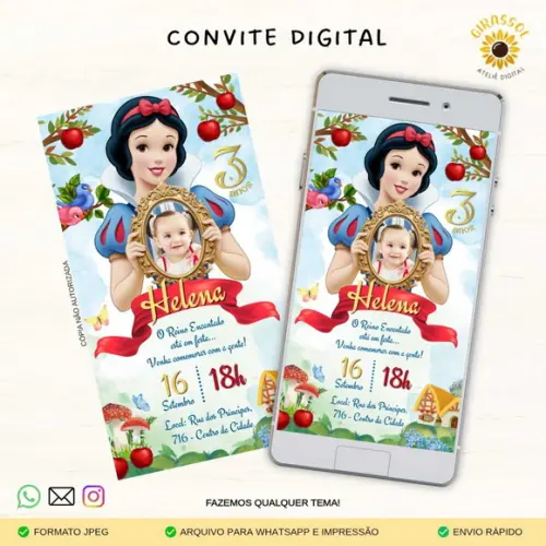 Convite Digital Branca de Neve (com Foto)