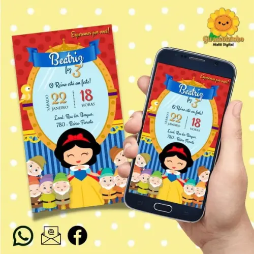 Convite Digital Branca de Neve Cute
