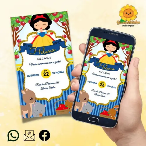 Convite Digital Branca de Neve Cute