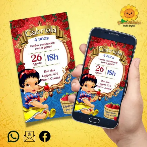 Convite Digital Branca de Neve Baby/ Cute