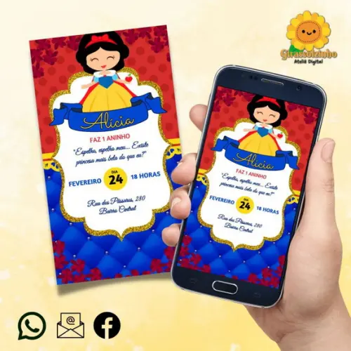 Convite Digital Branca de Neve Cute 3