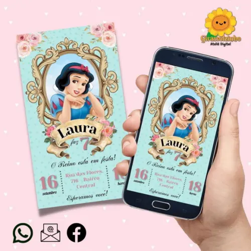 Convite Digital Branca de Neve Vintage
