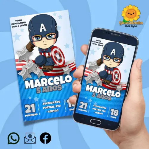 Convite Digital Capitão América Cute/baby