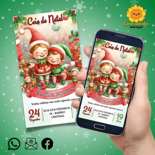 Convite Digital Ceia de Natal Duendes