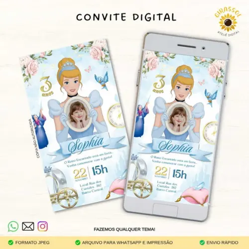 Convite Digital Cinderela (com Foto)