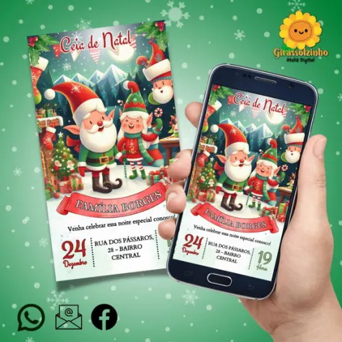 Convite Digital Ceia de Natal Duendes