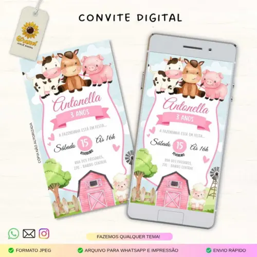 Convite Digital Fazendinha Rosa