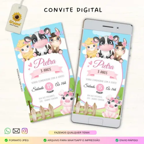 Convite Digital Fazendinha Rosa 3