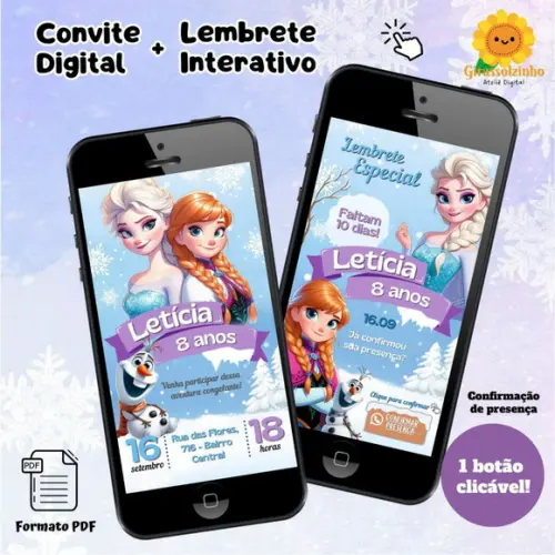 Convite Digital Frozen + Lembrete Interativo