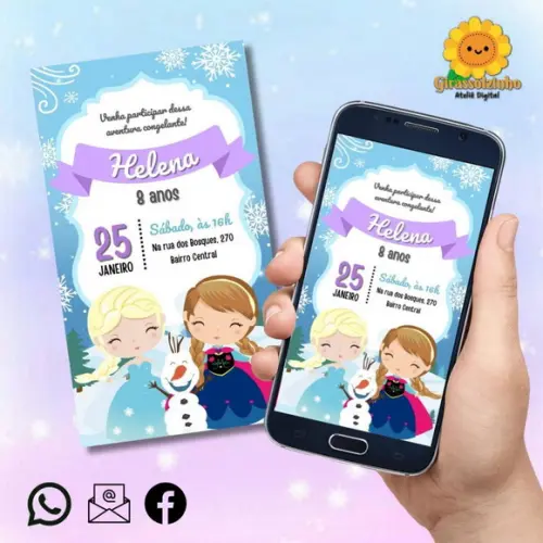 Convite Digital Frozen Cute