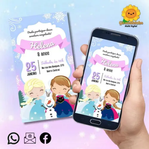 Convite Digital Frozen Cute