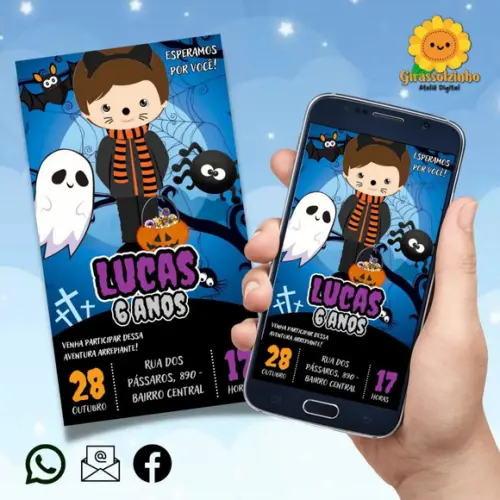 Convite Digital Halloween Cute (menino)