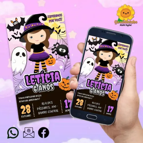 Convite Digital Halloween Cute (menina)