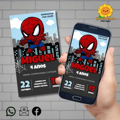 Convite Digital Homem Aranha Cute/ Baby