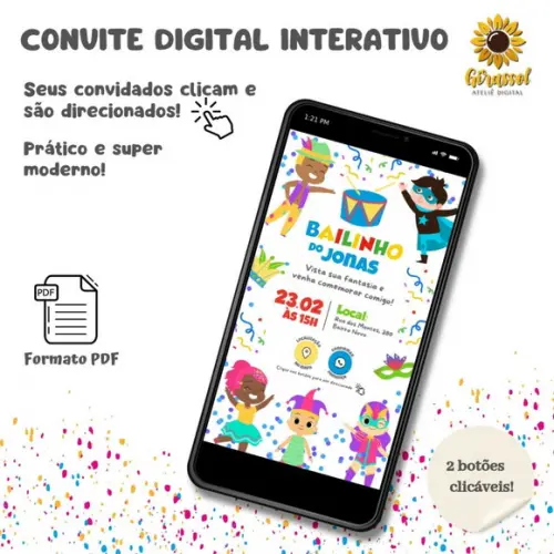 Convite Digital Interativo Carnaval