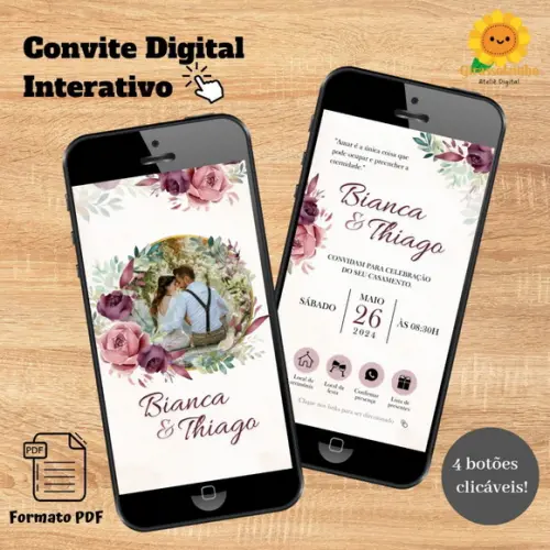 Convite Digital Interativo de Casamento Marsala