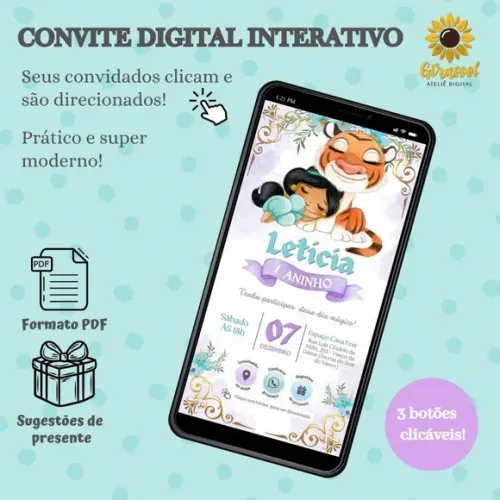 Convite Digital Interativo Jasmine Baby