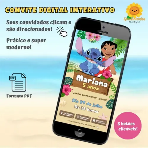 Convite Digital Interativo Lilo e Stitch
