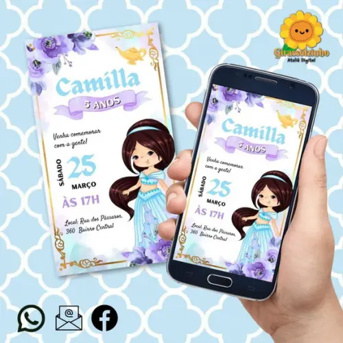 Convite Digital Jasmine Baby/cute Aquarela
