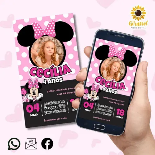 Convite Digital Minnie Rosa (com Foto)